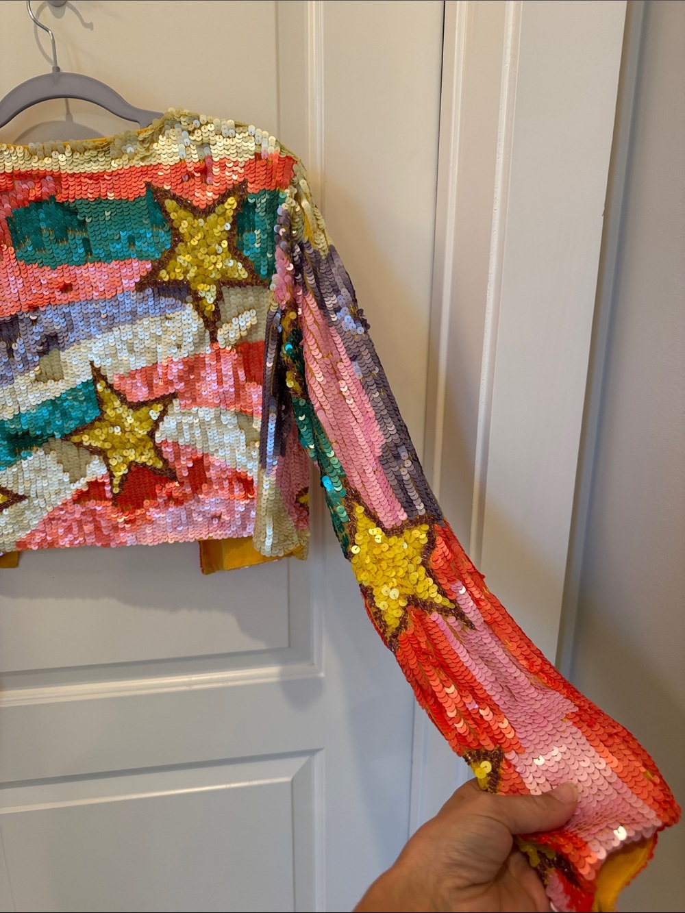 Nasty Gal Multicolor Sequin Star Cropped Blazer colorful Nashville festival - Picture 6 of 14
